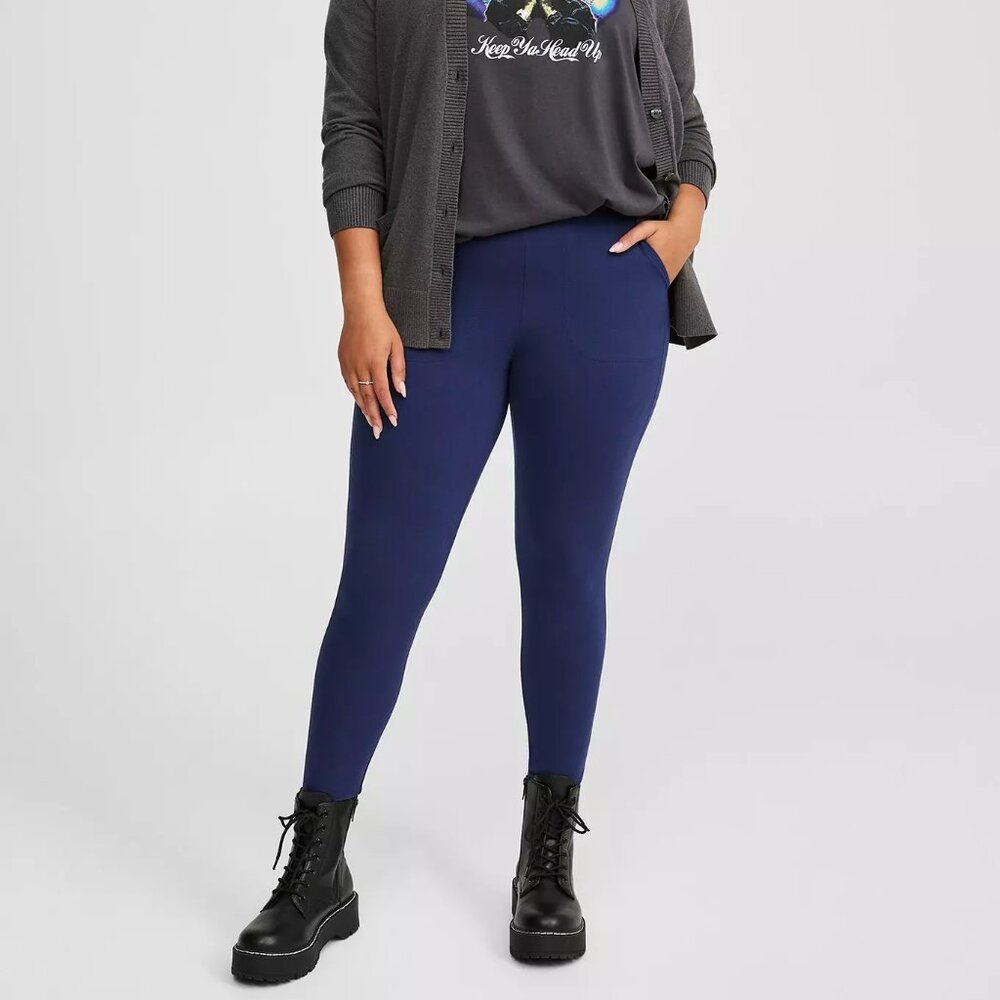 Torrid Leggings 6X (30) Blue Full Length High Rise Pockets Plus Size Cotton NWT